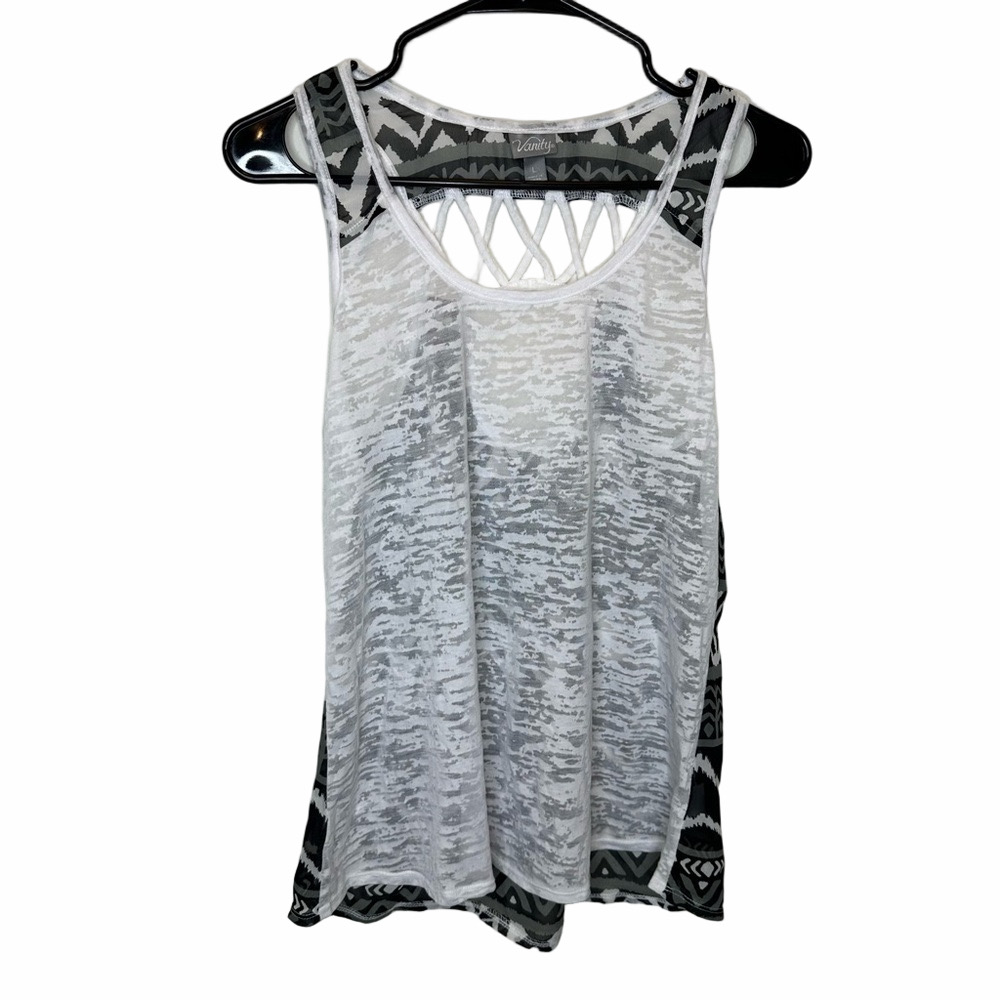 Vanity White & Gray Sheer Tank Top Size Large